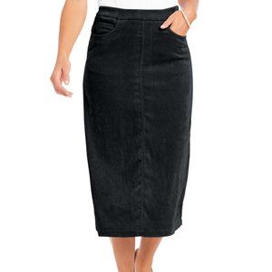 NEW Black Plus Sz 3X Soft Lightweight Corduroy Elastic Waist Midi Skirt